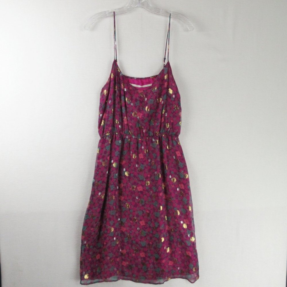 Twelfth Street by Cynthia Vincent Printed Metallic Silk Dress Size L Strappy